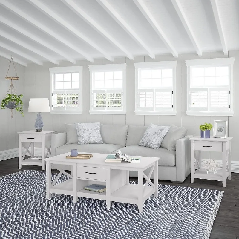 Журнальный столик 47 x 24 дюйма с местом для хранения вещей чистый белый дуб