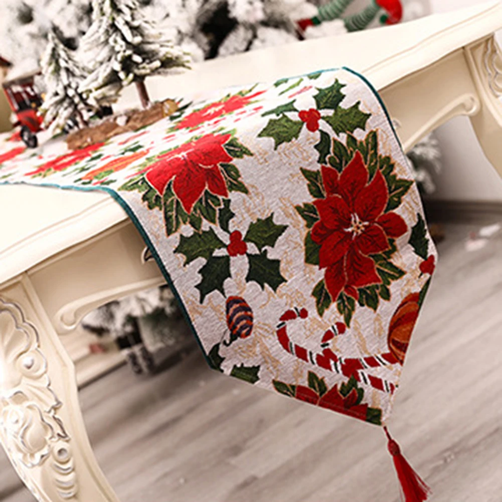 

180cm * 35cm Christmas Table Runner Cover Cloth Xmas Tree Santa Snowman Tablecloth Decoration Cotton Linen Dining