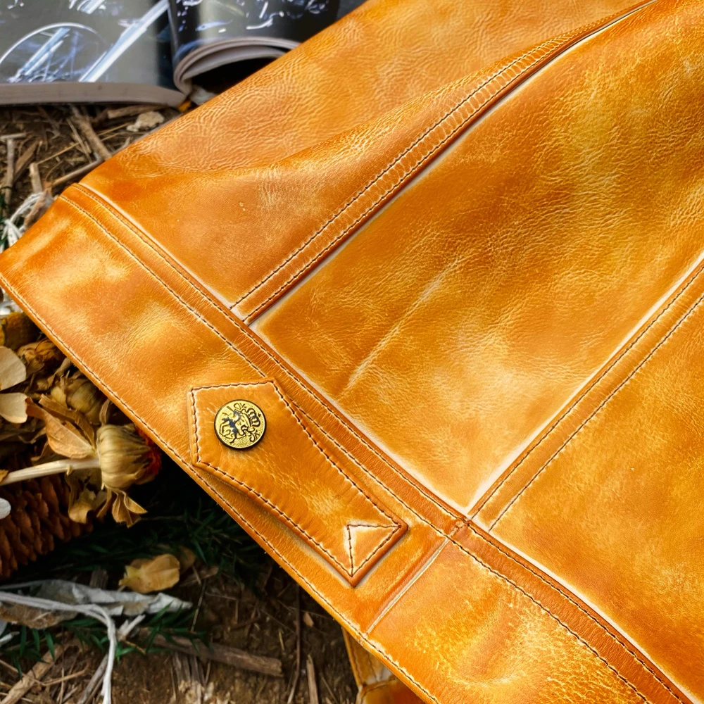 Мужская Тонкая винтажная куртка из воловьей кожи растительного дубления |