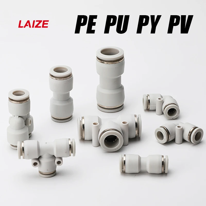 

PE PU PV PY Series White Pneumatic Fittings Pipe Connectors 4mm 6mm 8mm 10mm 12mm 14mm 16mm Straight-Way Elbow T/Y-Tee Type