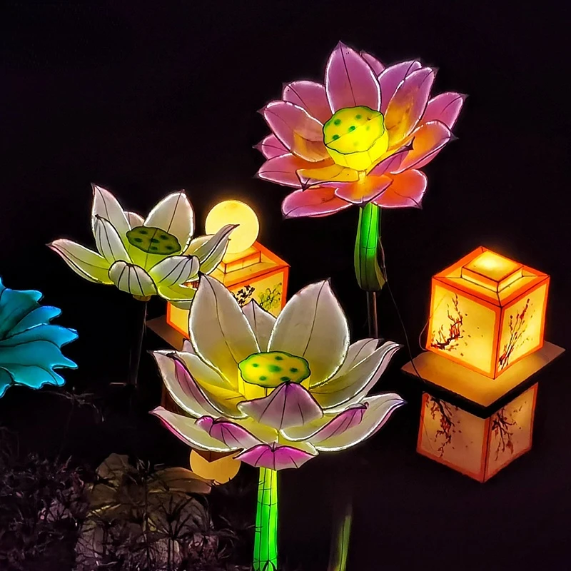 

Chinese traditional silk lantern led lotus flower lantern festival