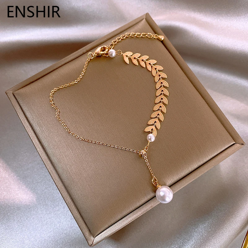 

EHSHIR 316L Stainless Steel Pearl Wheat Leaf Bracelet Korean Version New Ladies Bracelet Festive Party Jewelry Accessories Gift