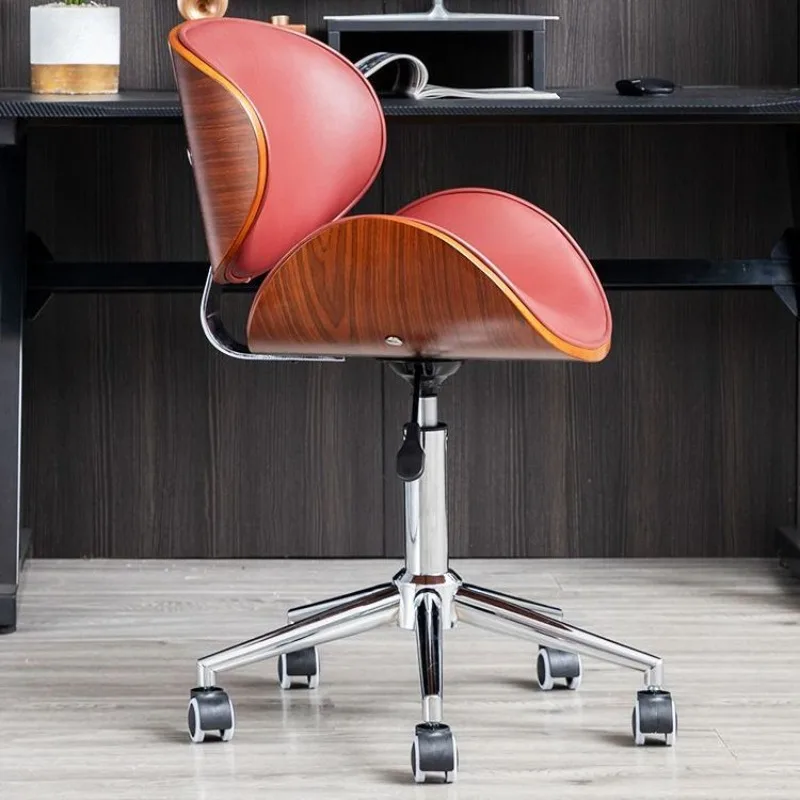 

Компьютерное кресло, удобное кресло для дома и офиса из твердой древесины в скандинавском стиле, кожаный стул для отдыха и встреч, изогнутые деревянные стулья, современный Минимализм
