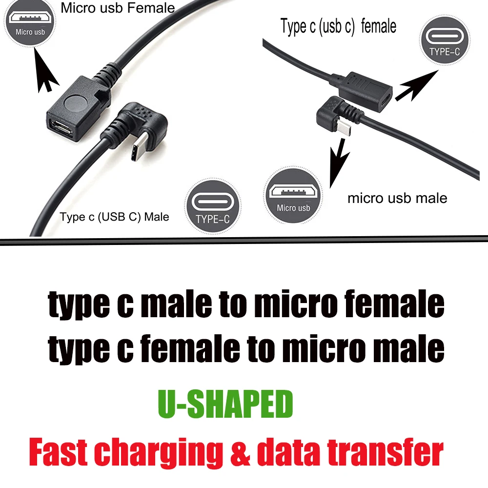 180 Degree USB 3.1 Type C female to micro usb Angled USB C