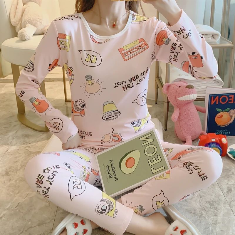 Winter Spring Velvet Pajamas for Women Girl Keep Warm Sleep Wear Sets Shirt Clothes