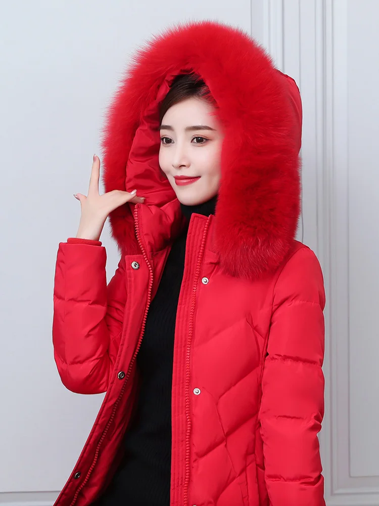 New Women Lengthened Down Coat Winter Fashion Detachable Real Fox Fur Collar Thicken Warm Long Slim Down Jacket Female Overcoat