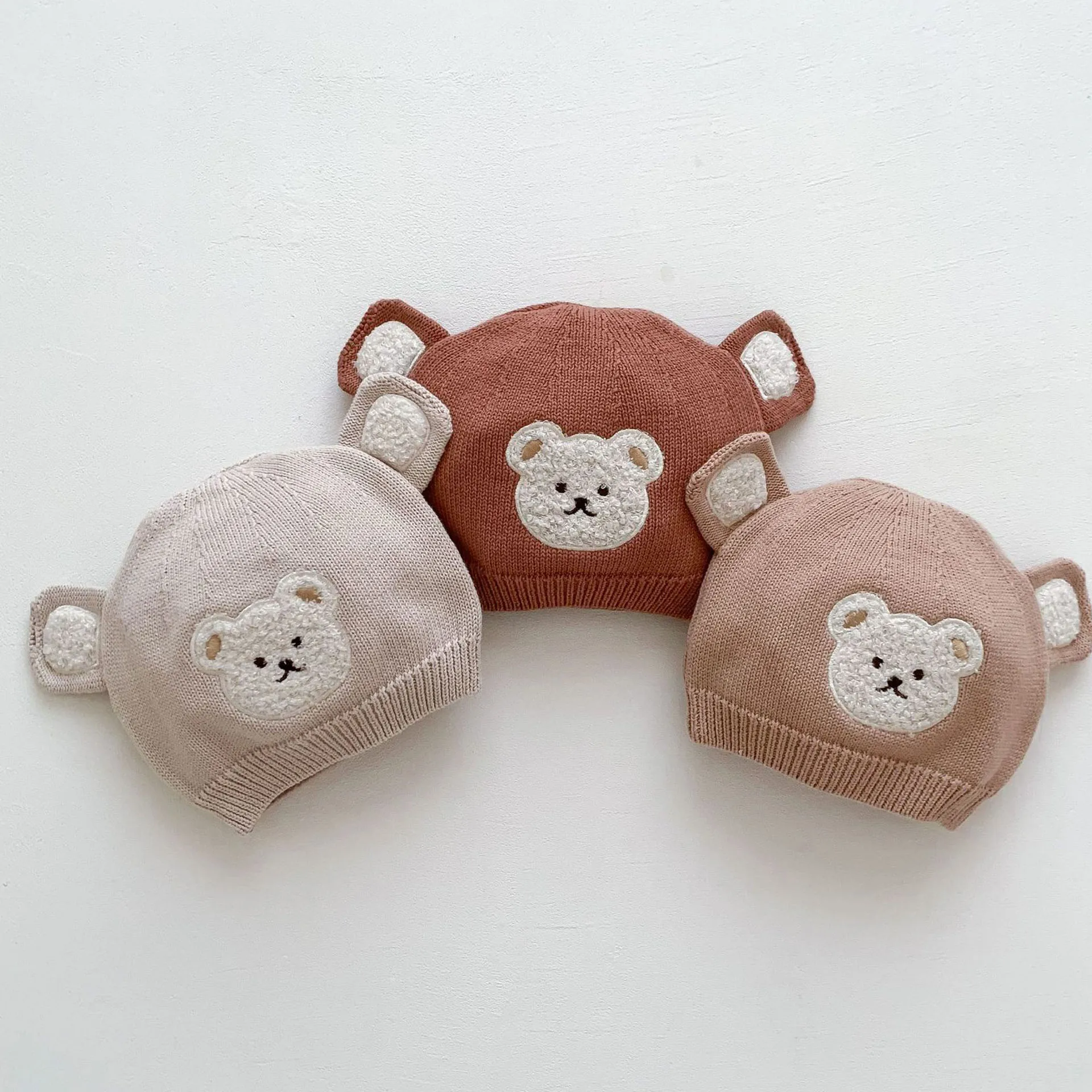 2023 Autumn Winter Children Knit Hat Cute Bear Warm Cap Warm Newborn Baby Boys Girls Knit Hat 0-1-2-3 Years Infant Accessories