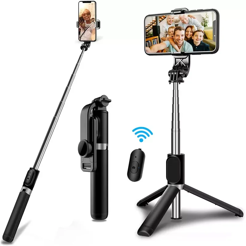 Stick Tripod with Wireless Remote, Mini Extendable 4 in 1 Selfie Stick - 360° Rotation Phone Stand Holder