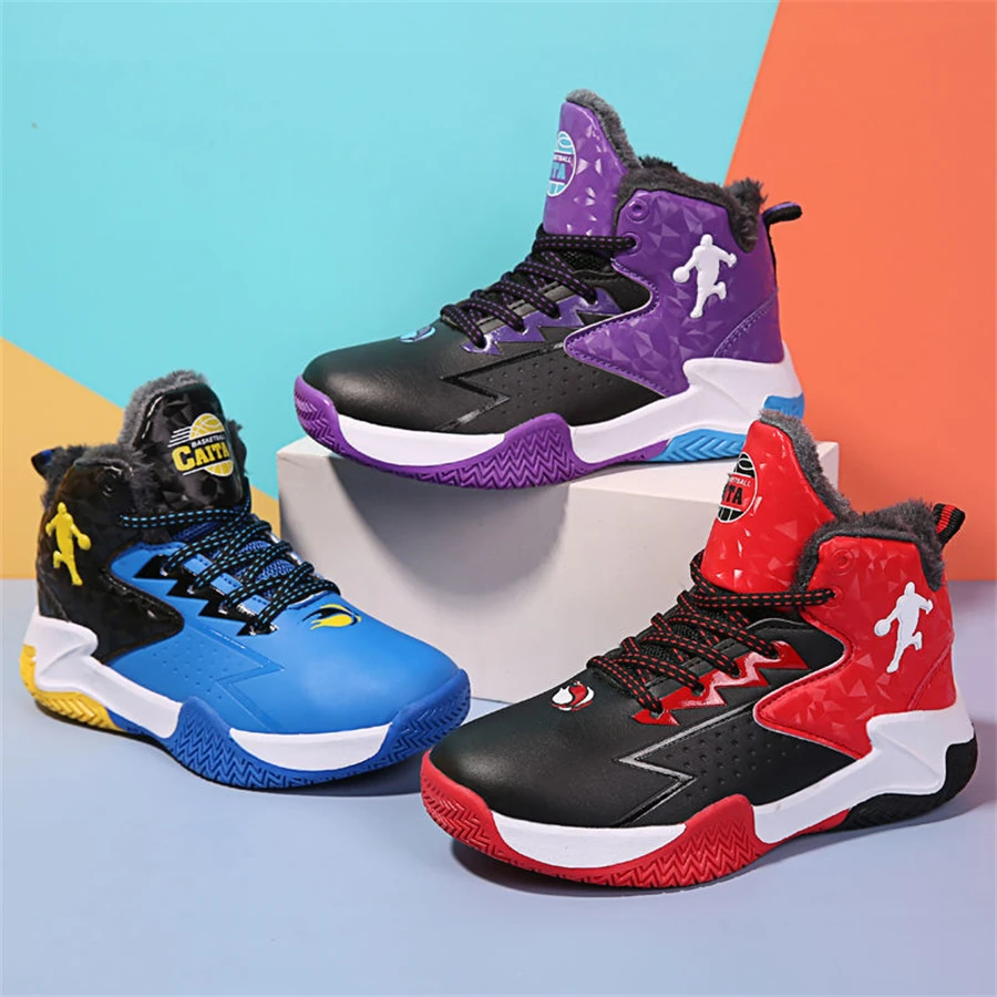 New Children's Basketball Shoes Students Boys Brand Jordans Youth Sports Shoes Winter Cotton Keep Warm Basketball Sneakers