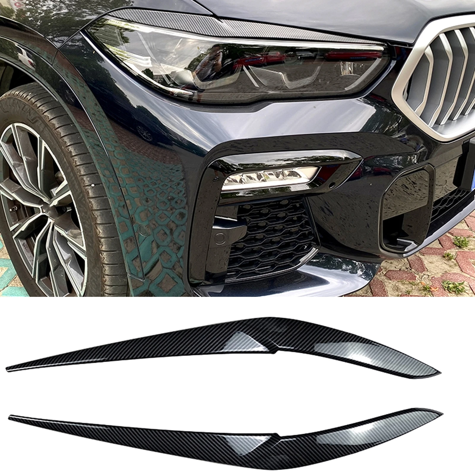 Car Front Head Lamp Light Cover Trim Sticker For BMW X5 G05 X6 G06 2019-2022 Brow Strip Headlight Eyelid Headlamp Eyebrow