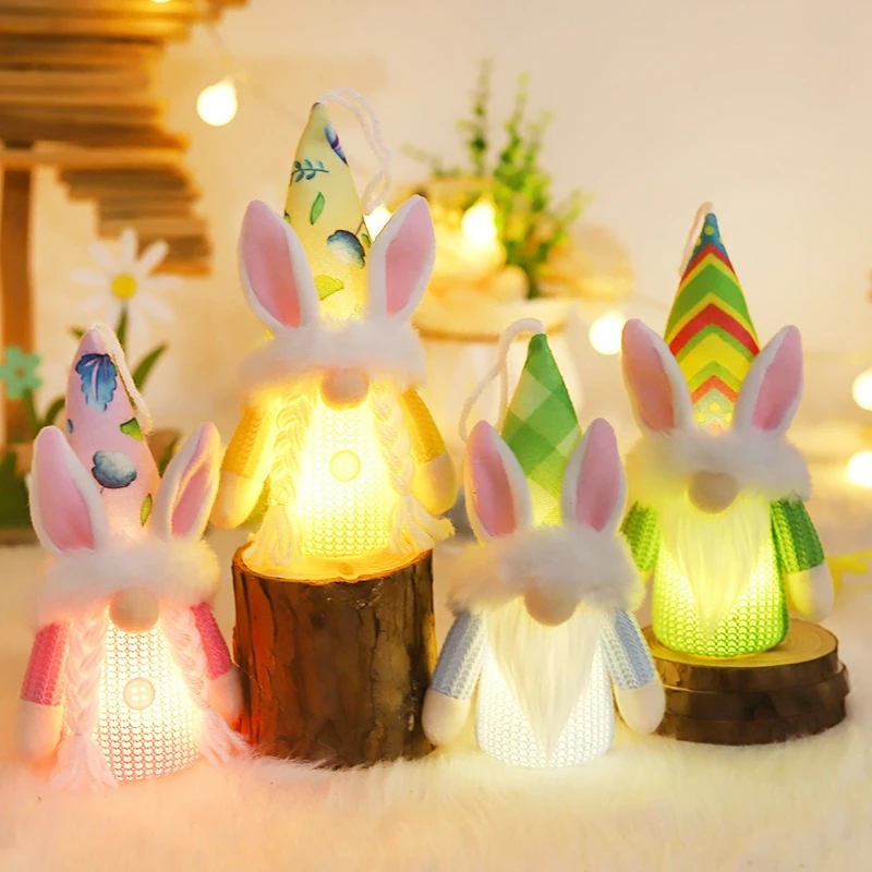 

2022 Easter Bunny Elf Doll LED Lights Cute Spring Glow Faceless Gnome Hanging Pendant For Home Decor Happy Easter Party Kid Gift