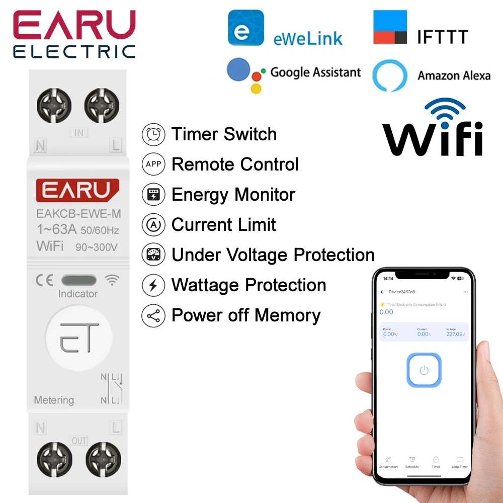 

EARUELECTRIC умный автомат защиты цепей Wi-Fi 63A
