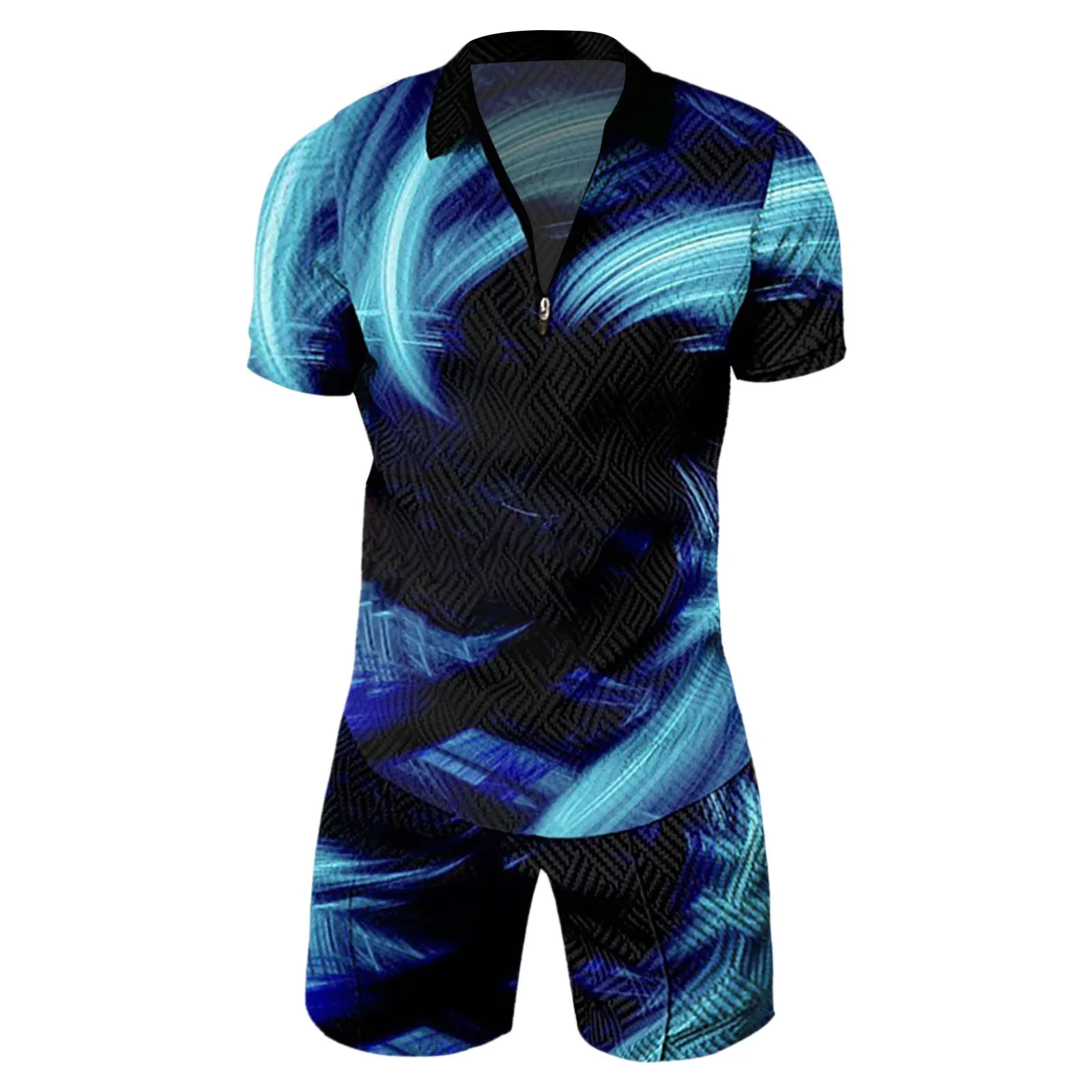 Male 3d Print 2 Piece Set Casual Short Sleeve V-Neck Polo Shirt Quick Dry Shorts Men Sets Ensemble Homme Vacation Conjuntos