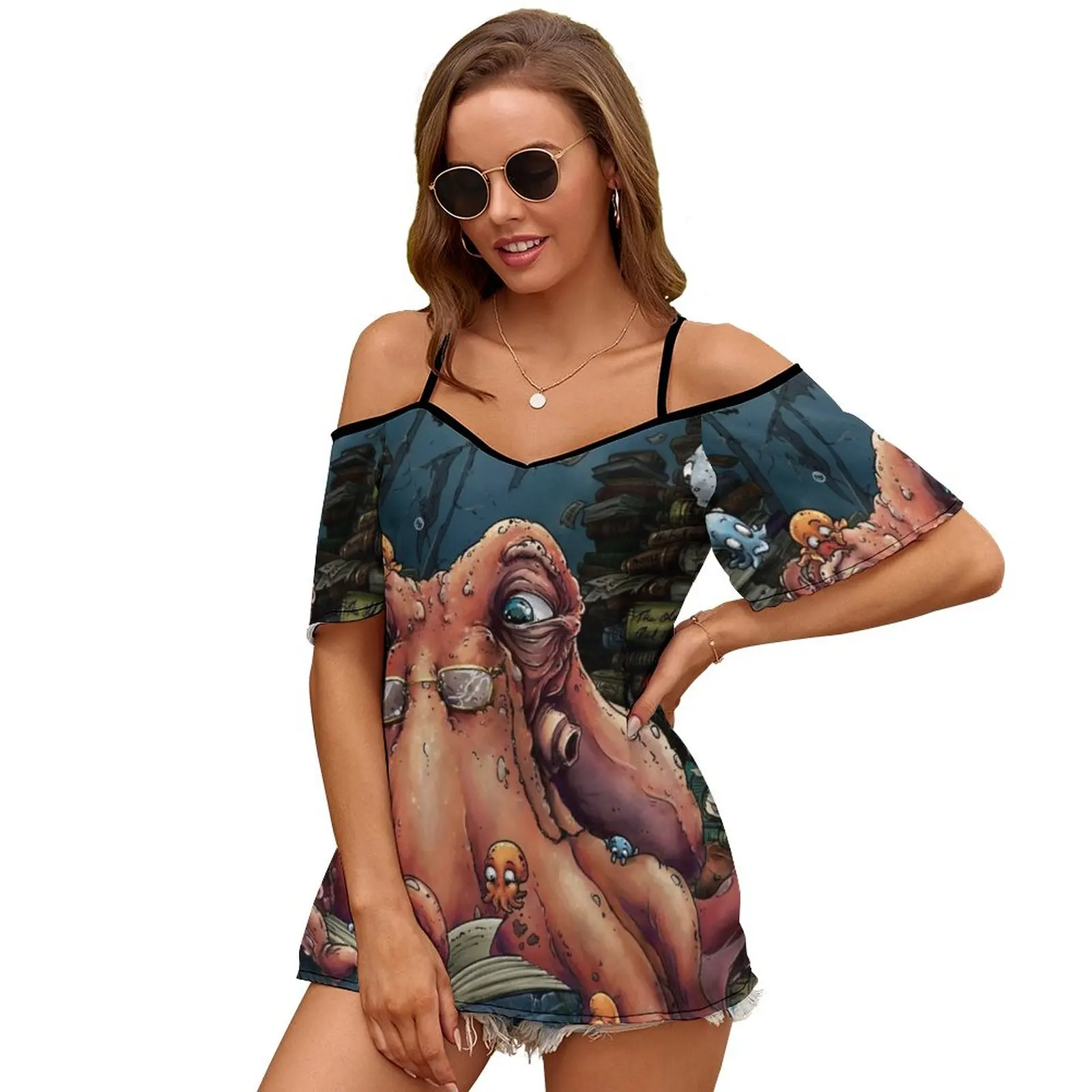 Дедушка Осьминог новый модный топ на молнии с открытыми плечами женская рубашка