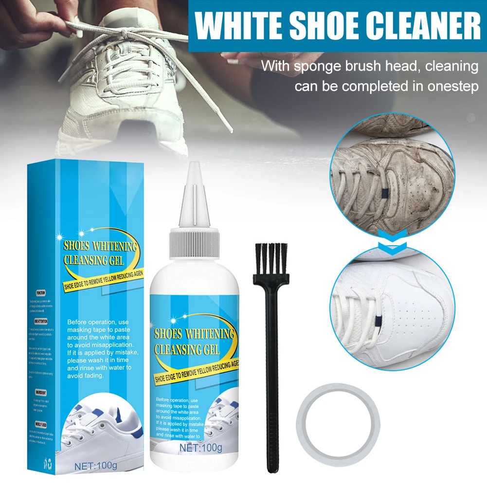 

100ml White Shoes Stain Polish Cleaner Gel Sneaker Whiten Cleaning Dirt Remover Set With Brush Tape Cleansing Washing Tool