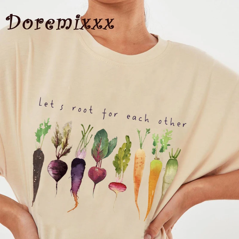 Gardening Vegetable Printed Tshirt for Men Women Casual Basic T Shirt Let's Root for Each Other Tops Y2K Harajuku T-shirt Unisex