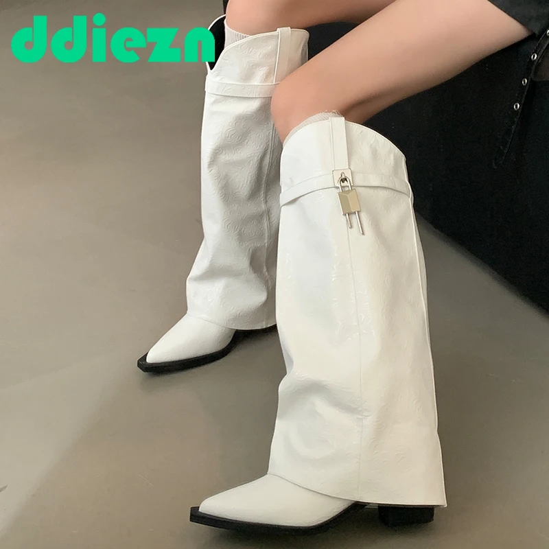 Женские сапоги на каблуке Женская обувь в западном стиле для женщин черные