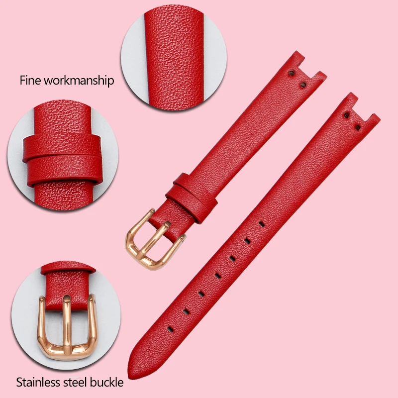 For Anne Klein Watchband Notch AK Watch Band ak1950/9442/9918/9168 Elegant Small Dial Retro Bracelet 12mm Genuine Leather Strap