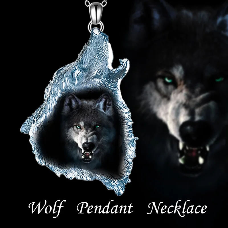 

Creative forest ghost wolf punk hip hop animal wolf CRYSTAL PENDANT NECKLACE GOTHIC roaring animal wolf Head Pendant