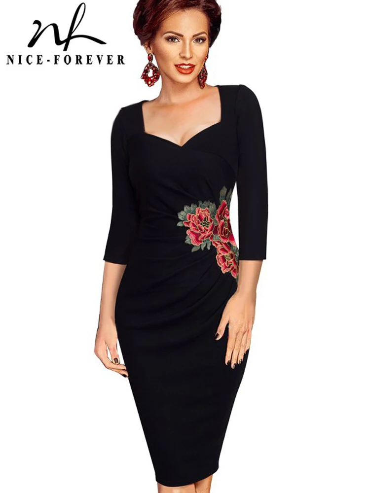 Женское классическое Деловое платье Nice-forever Осеннее и элегантное облегающее с