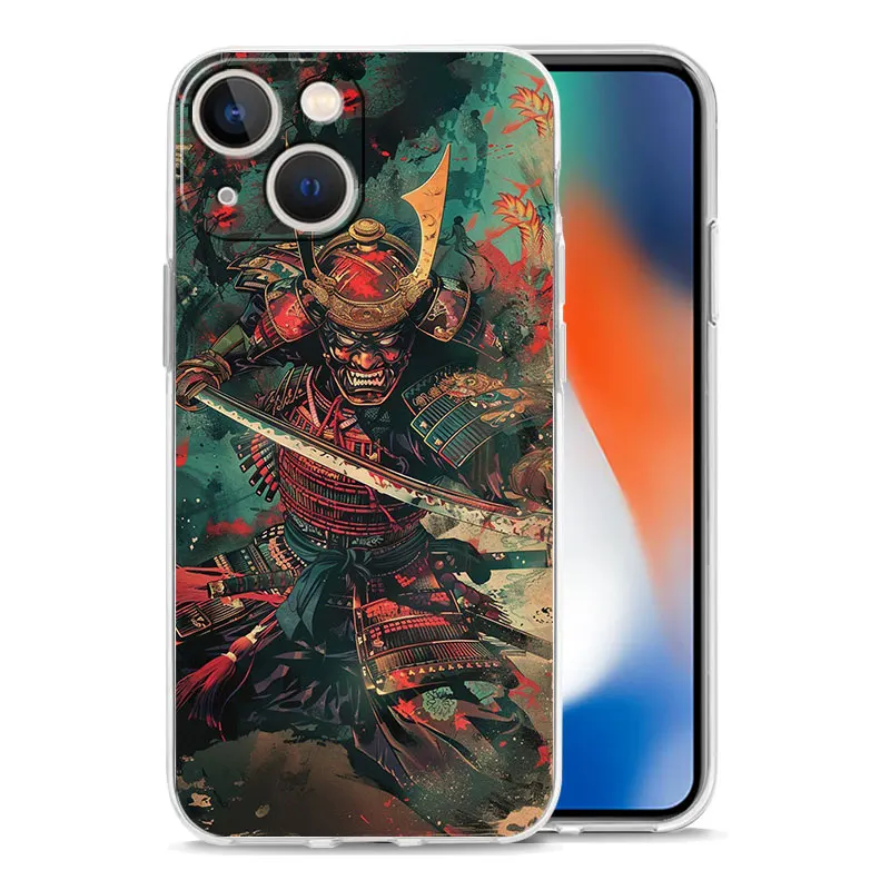 Фото Чехол для iPhone 17 Air, чехлы для iPhone 16, 15, 12, 13, 14 Pro Max, SE, 7, 8 Plus, iPhone 11, прозрачный чехол с японским самураем Бушидо №2