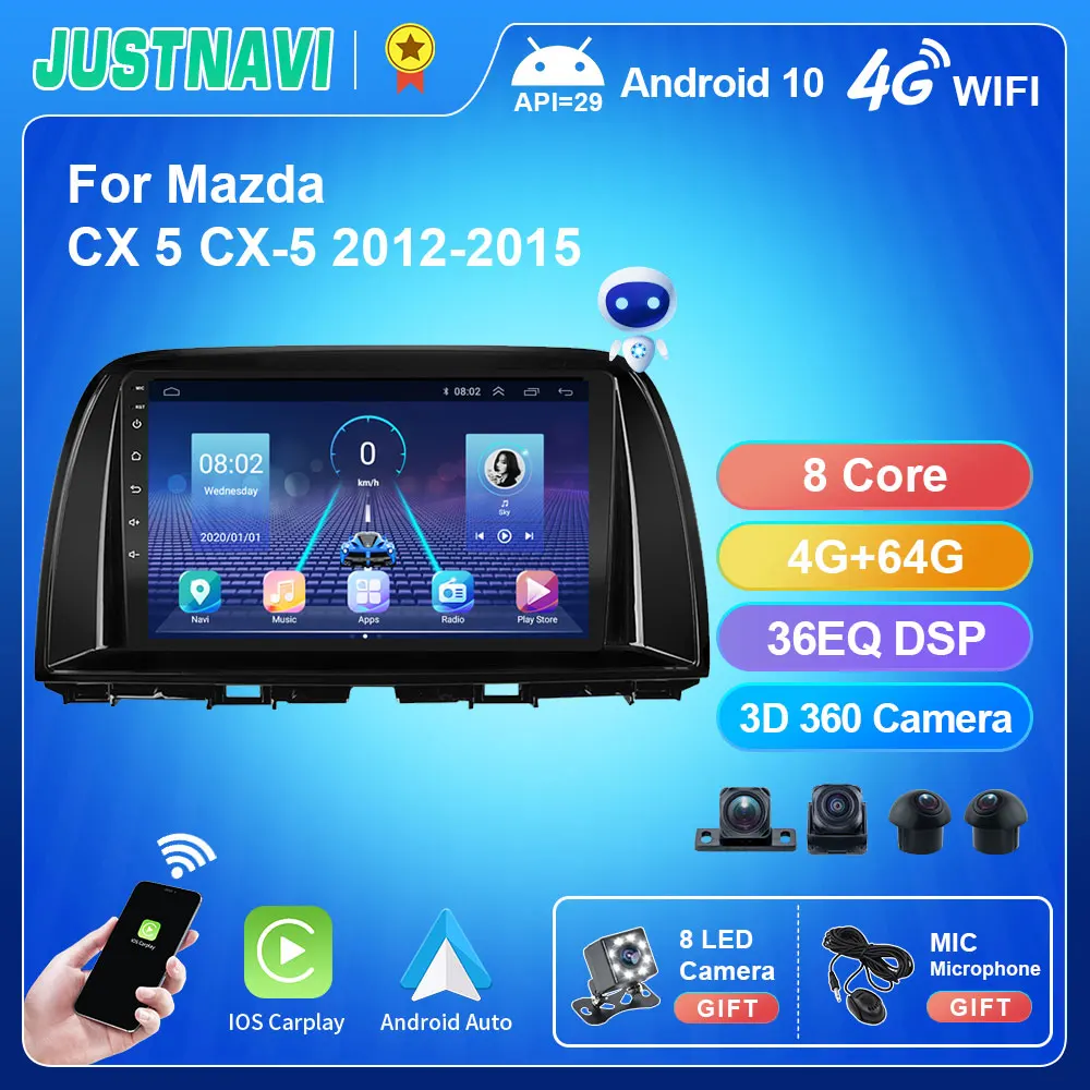 

JUSTNAVI 4G 64G сеть для Mazda CX 5 CX-5 2012 - 2015 BT Автомагнитола видеоплеер Carplay Navi GPS No 2 Din DVD IPS Touch 1024*600