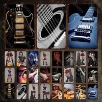 metal sign guitar vintage electric guitar tin signs metal poster musical instrument plaque wall stickers for music room decor