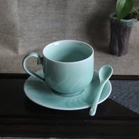ceramic celadon afternoon tea coffee milk mugs and saucers spoon sets kitchen drinkware utensil office porcelain coffee cup