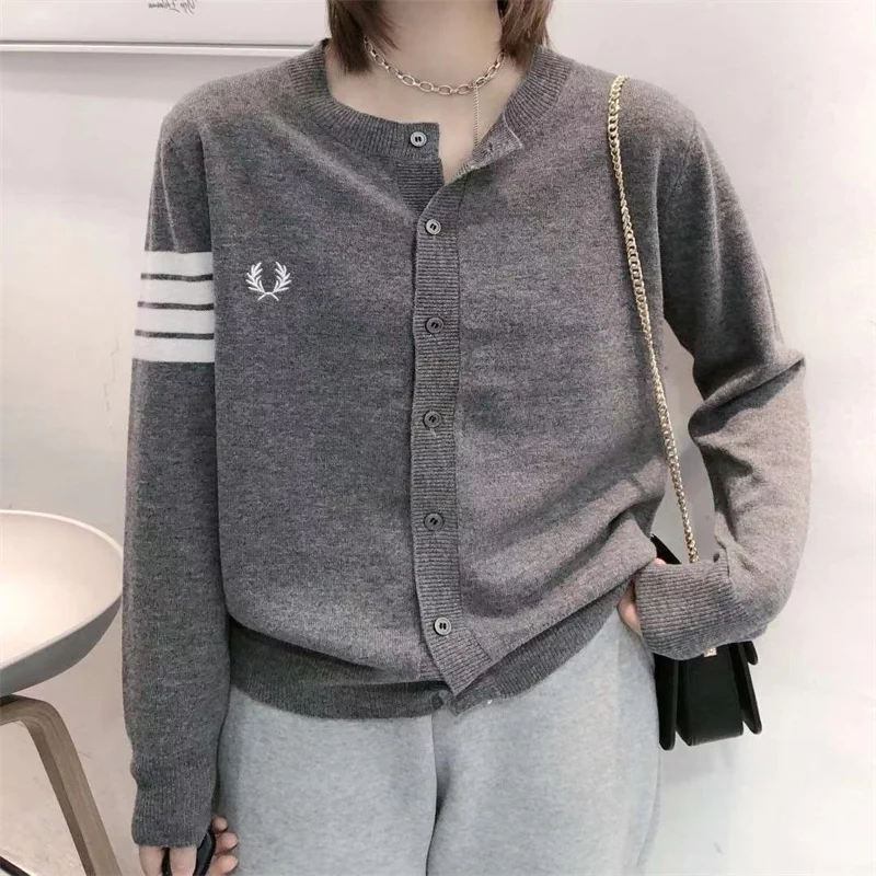 

Outer Wear Cashmere Sweater Single-Breasted Thin Knitted Cardigan Autumn And Winter Striped Long-Sleeved Sweater Women