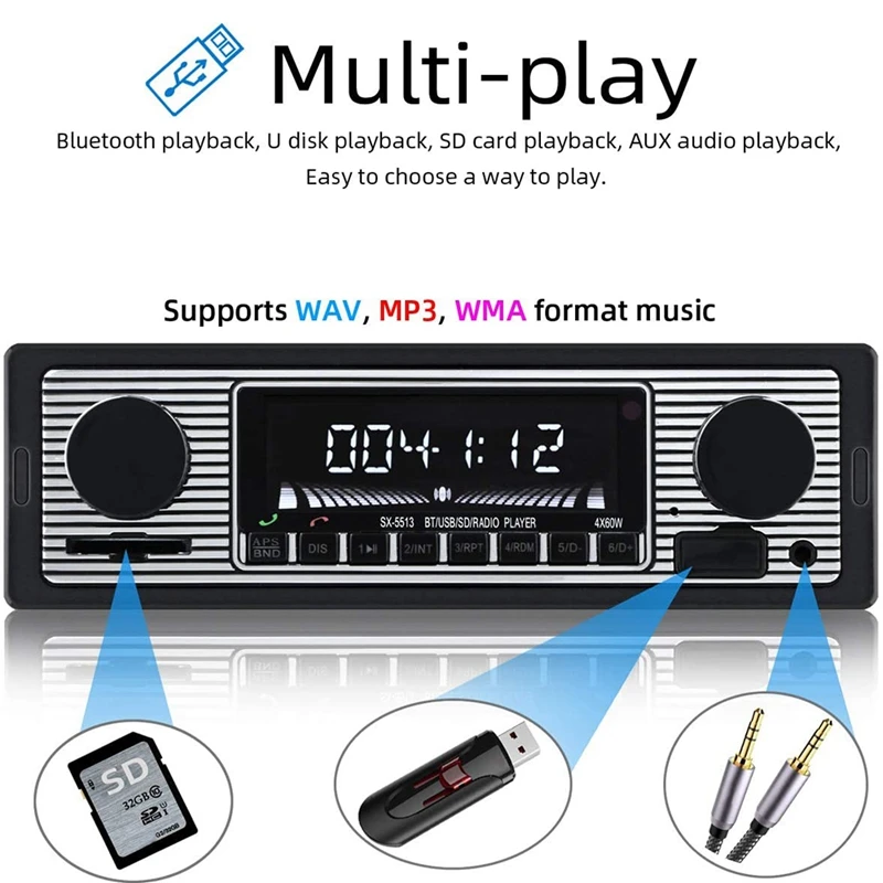 Фото Авто автомобильный радиоприемник Bluetooth винтажный беспроводной MP3 мультимедийный плеер AUX USB FM 12 В классический стерео аудиоплеер автомобильный электрический-AD23 №5