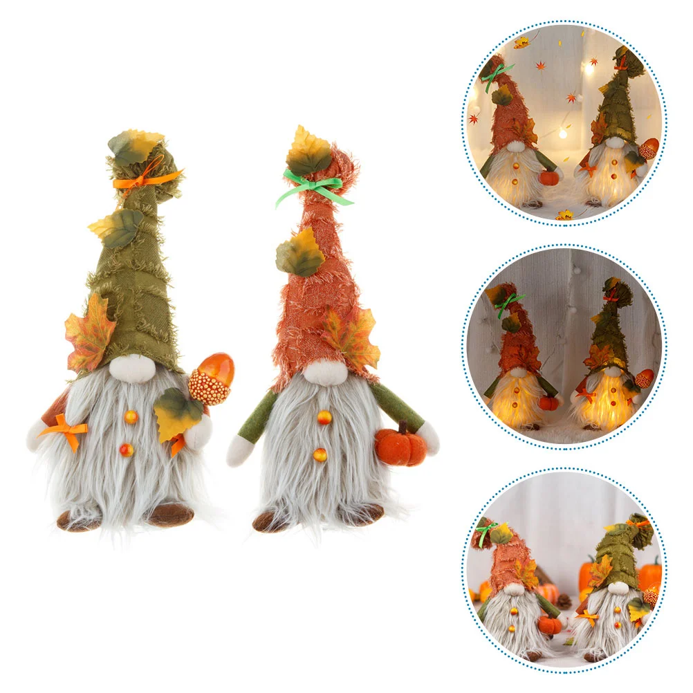 

2 Pcs Glowing Faceless Old Man Decorative Thanksgiving Gnome Dolls Party Adorns Dinner Table Dinning Delicate Adornments
