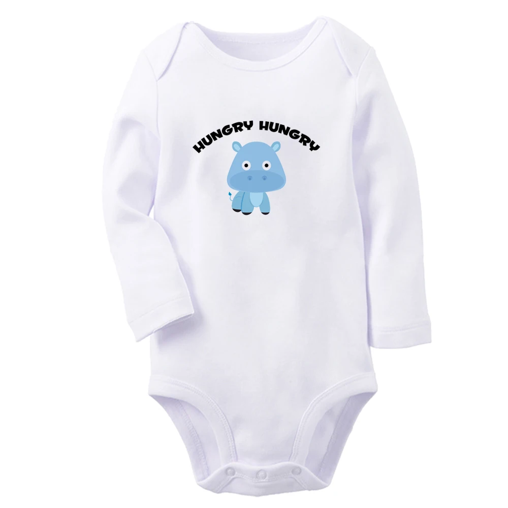 Фото Детское боди Hippo Hungry Hungry Fun, милые комбинезоны для мальчиков и девочек, комбинезон с длинными рукавами для младенцев, мягкая одежда для новорожденных №1
