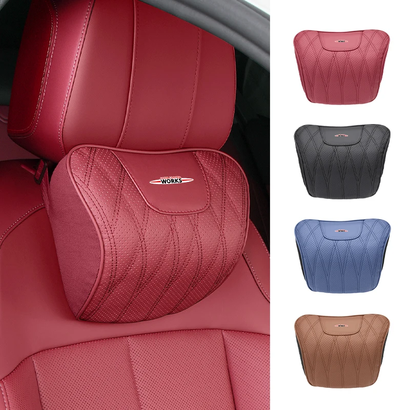 Car Seat Leather Headrest Lumbar Cushion Pillow Neck Waist Support Accessories For MINI WORKS Cooper R56 F50 F55 F56 R50 R53 R5
