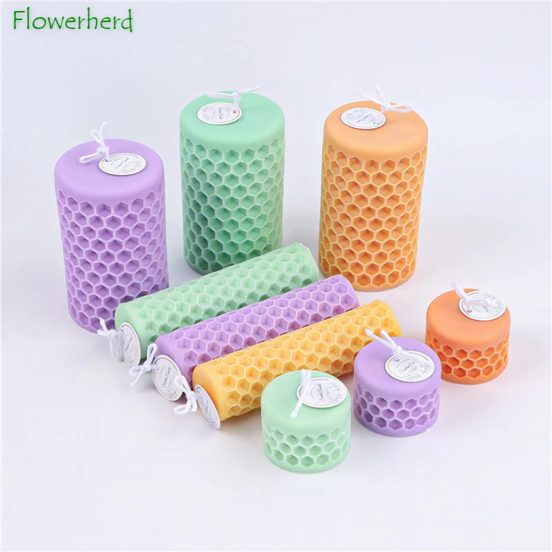 Cylindrical Honeycomb Cylinder Scented Candle Silicone Mold DIY Gypsum Fondant Handmade Plaster Soap Mold Candle Making Supplies