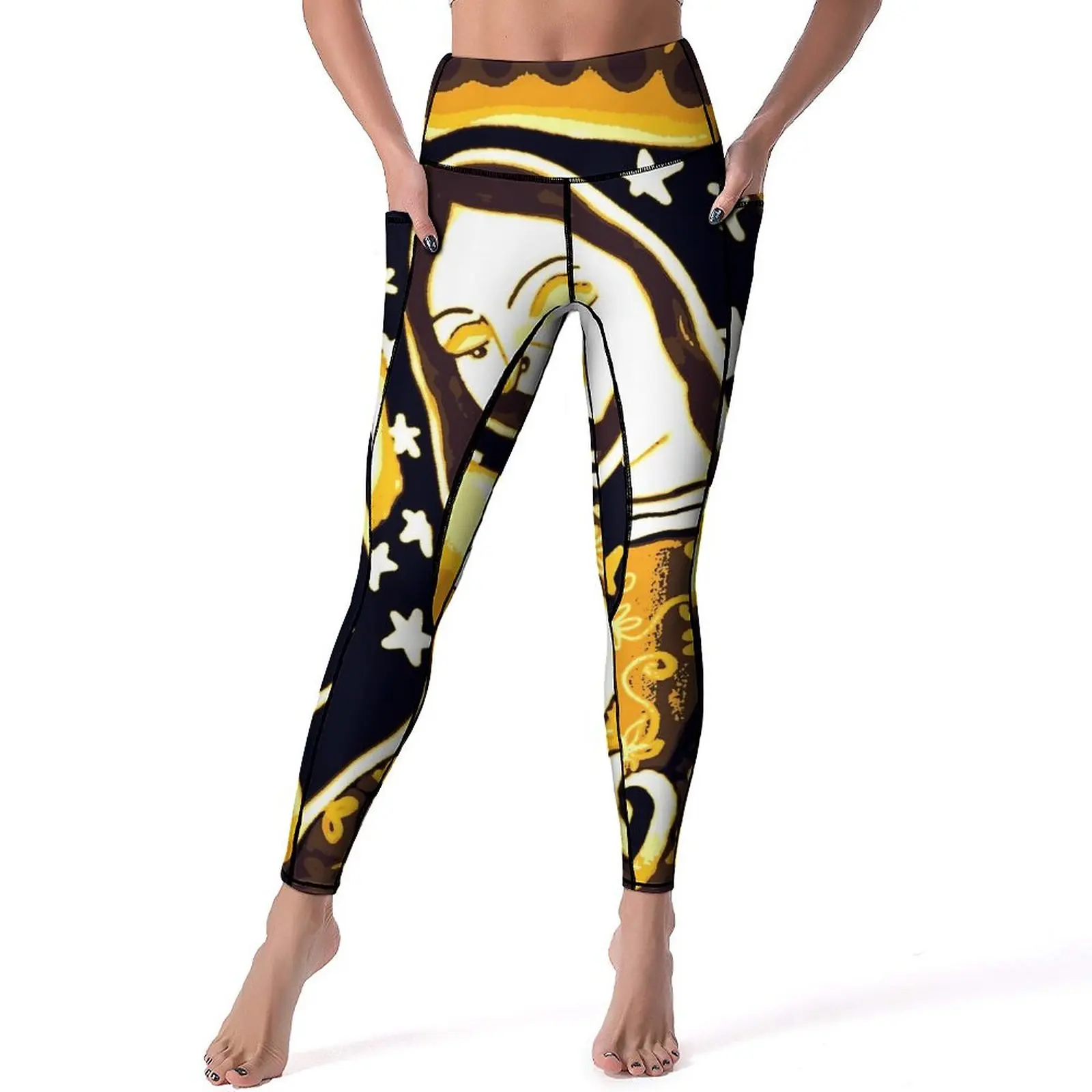 

Леггинсы Мексиканская Дева Мария, Дева Мария, Дева Гуадалупе, штаны для йоги, женские спортивные штаны с высокой талией, быстросохнущие дизайнерские Леггинсы для йоги