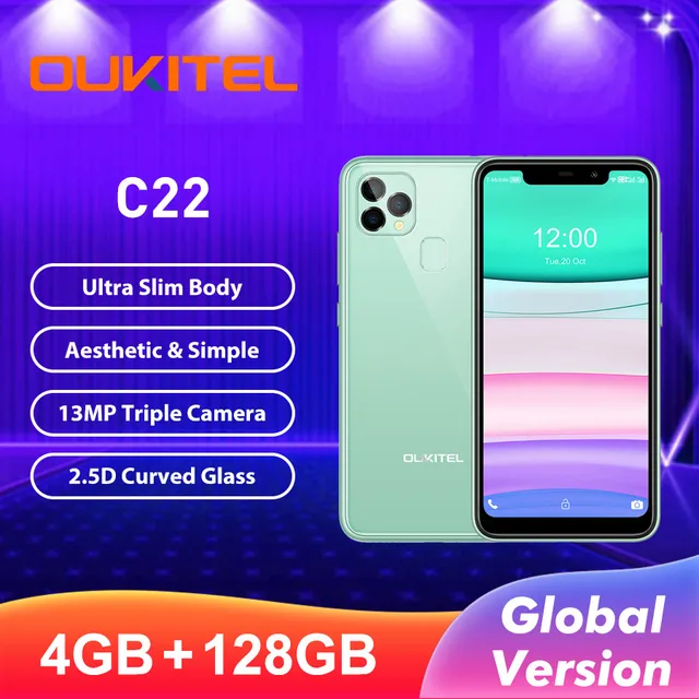Newest OUKITEL C22 Triple Camera Light Weight 2.5D Glass Back 4GB RAM 128GB ROM 2.0Ghz 2020 Smartphone 4000mAh Mobile Phone 1