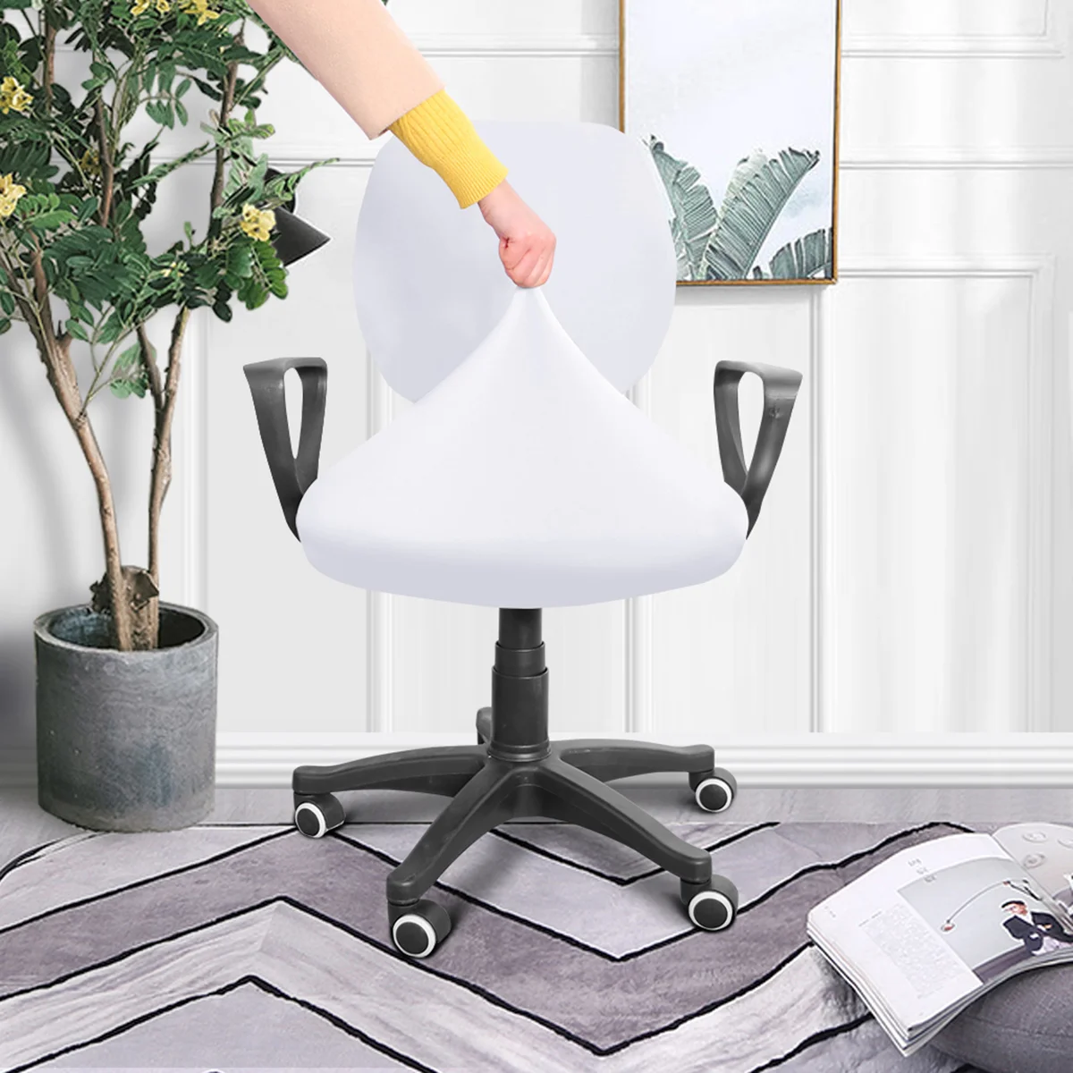 

Chair Cover Office Desk Slipcover Rotating Covers Armchair Protector Backrest Stretchy Removable Computer Setgaming Protectors