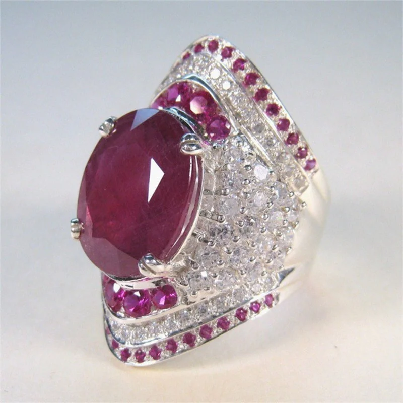 

Delicate Exquisite Silver Colors Rings for Women Trendy Metal Inlaid Red Stone Wedding Ring Engagement Jewelry