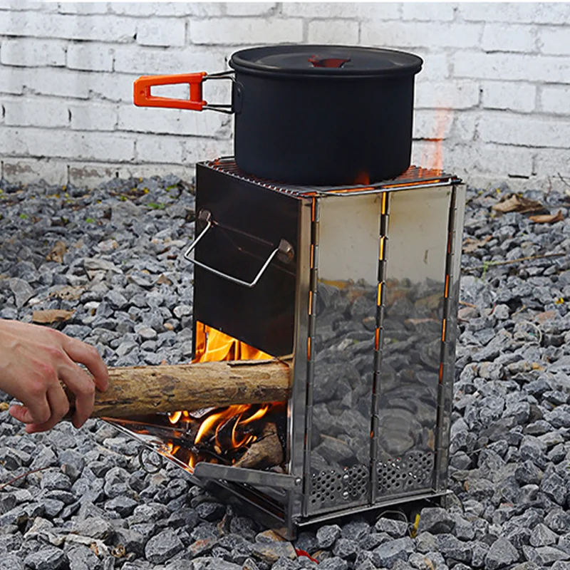 

Портативная горелка из нержавеющей стали, Небольшая складная горелка для кемпинга, уличная горелка из углеродного волокна и дрова подходит для различных видов топлива