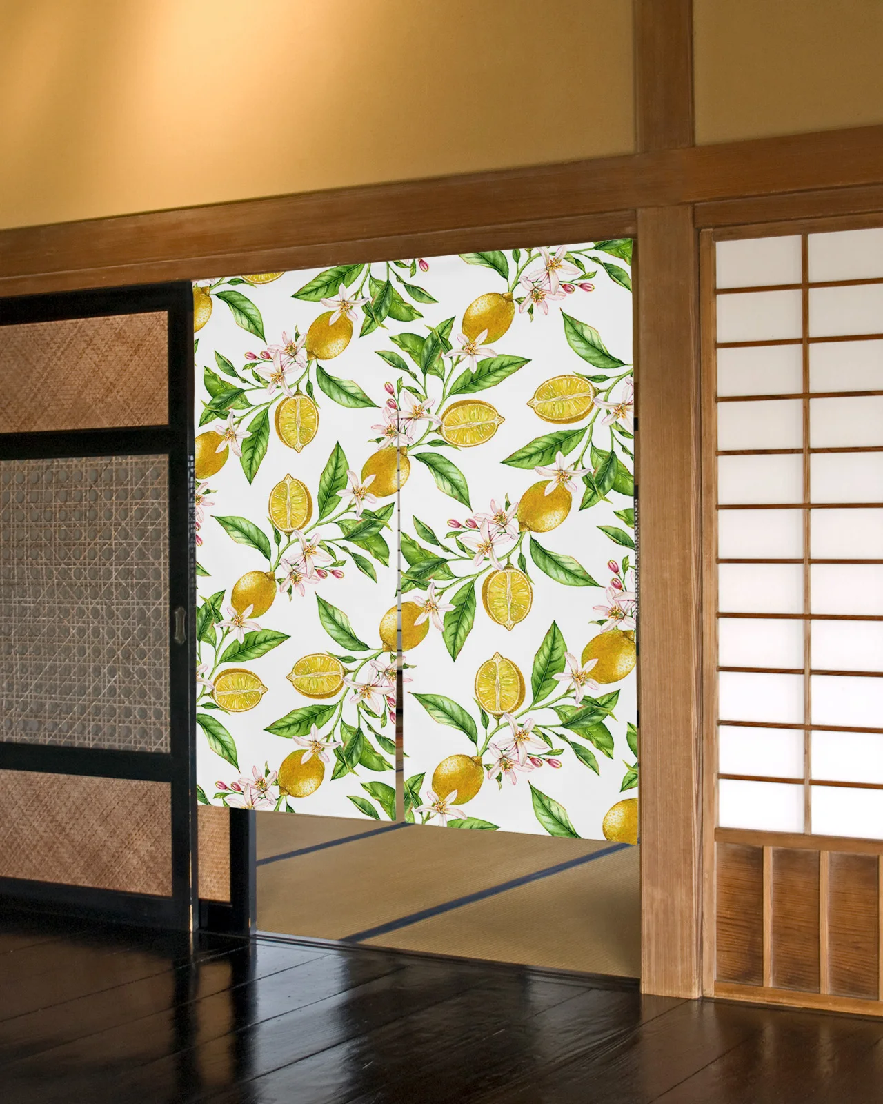 

Lemon Texture Watercolor Art Japanese Door Curtain Partition for Kitchen Bedroom Home Entrance Half-Curtains