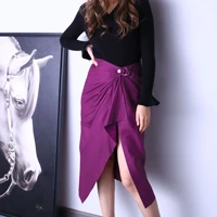 2022 new style women fashion medium length split genuine sheepskin leather skirt