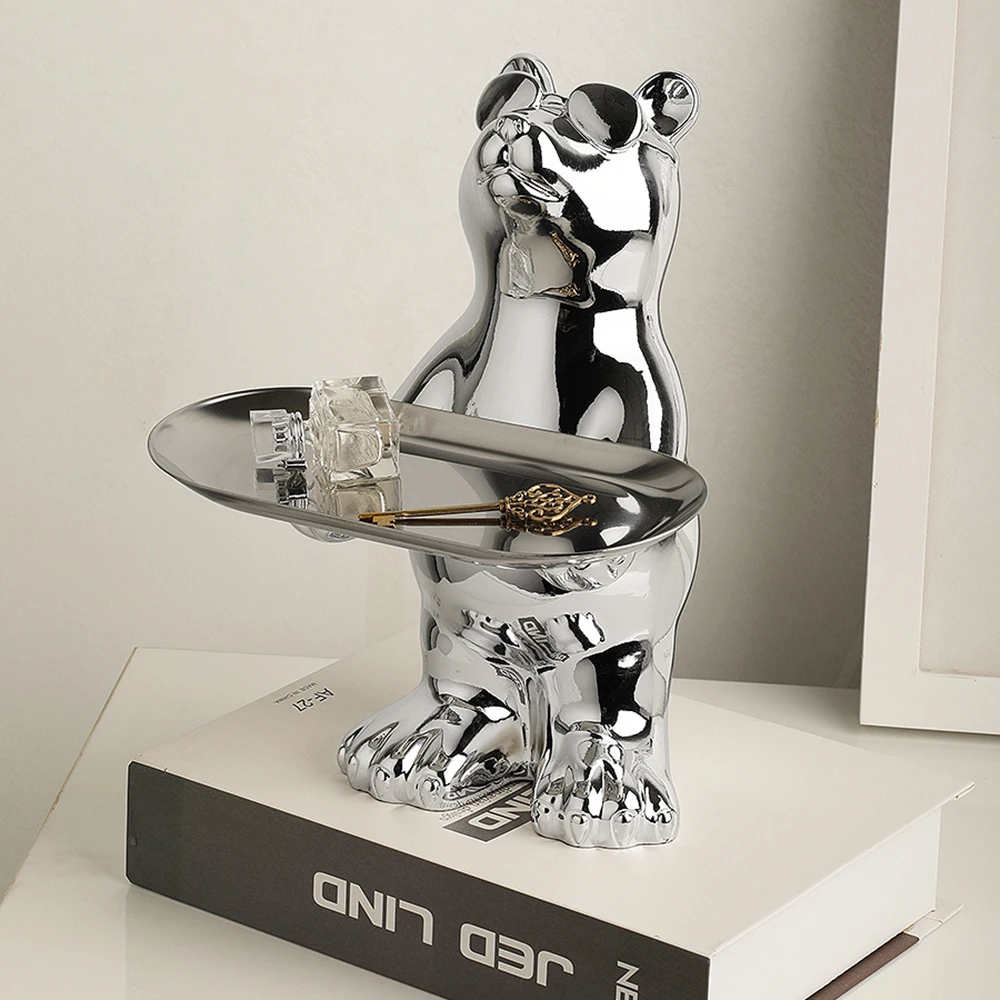 

Resin Figurine Bear Sculpture Snack Key Phone Makeup Storage Tray Home Decoration Living Room Decor Statue Bedroom Ornament Gift