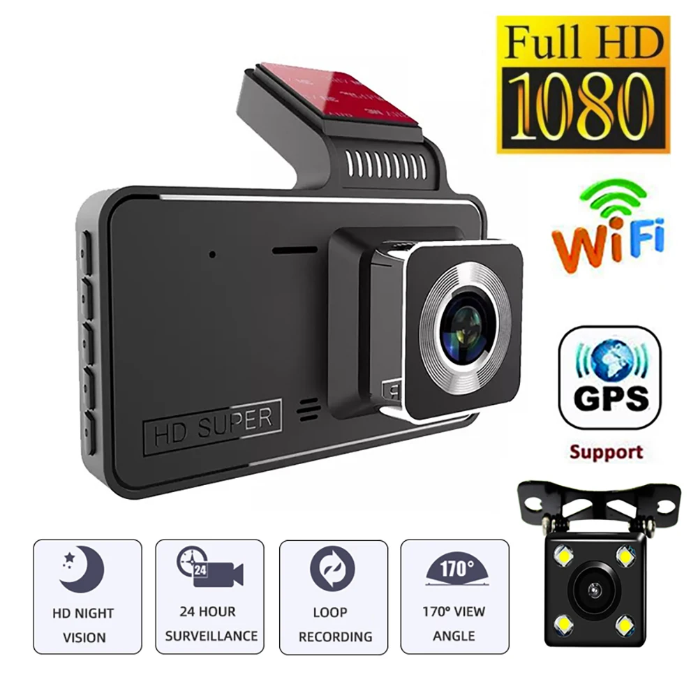 

Видеорегистратор автомобильный, Wi-Fi, 4,0 дюйма, Full HD, 1080P