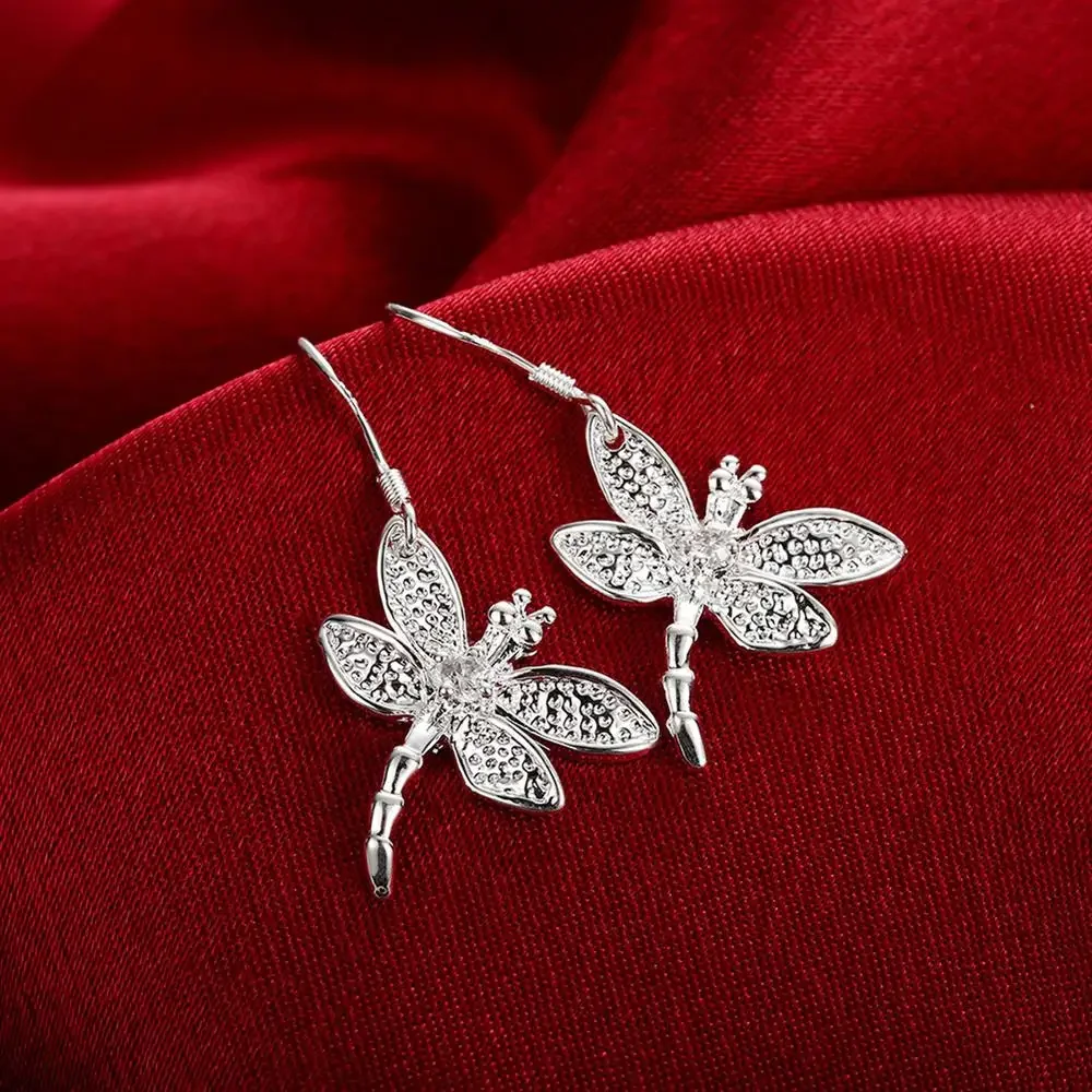 

Hot Sale Jewelry 925 Sterling Silver Earring Fashion Woman Crystal Dragonfly Earrings Gifts for Girlfriends