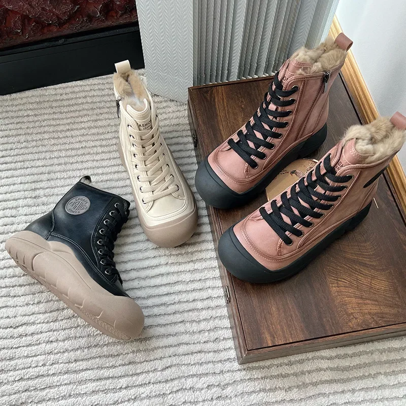 Зимняя женская обувь из натуральной кожи высокого качества 5 см новинка 2024 модная