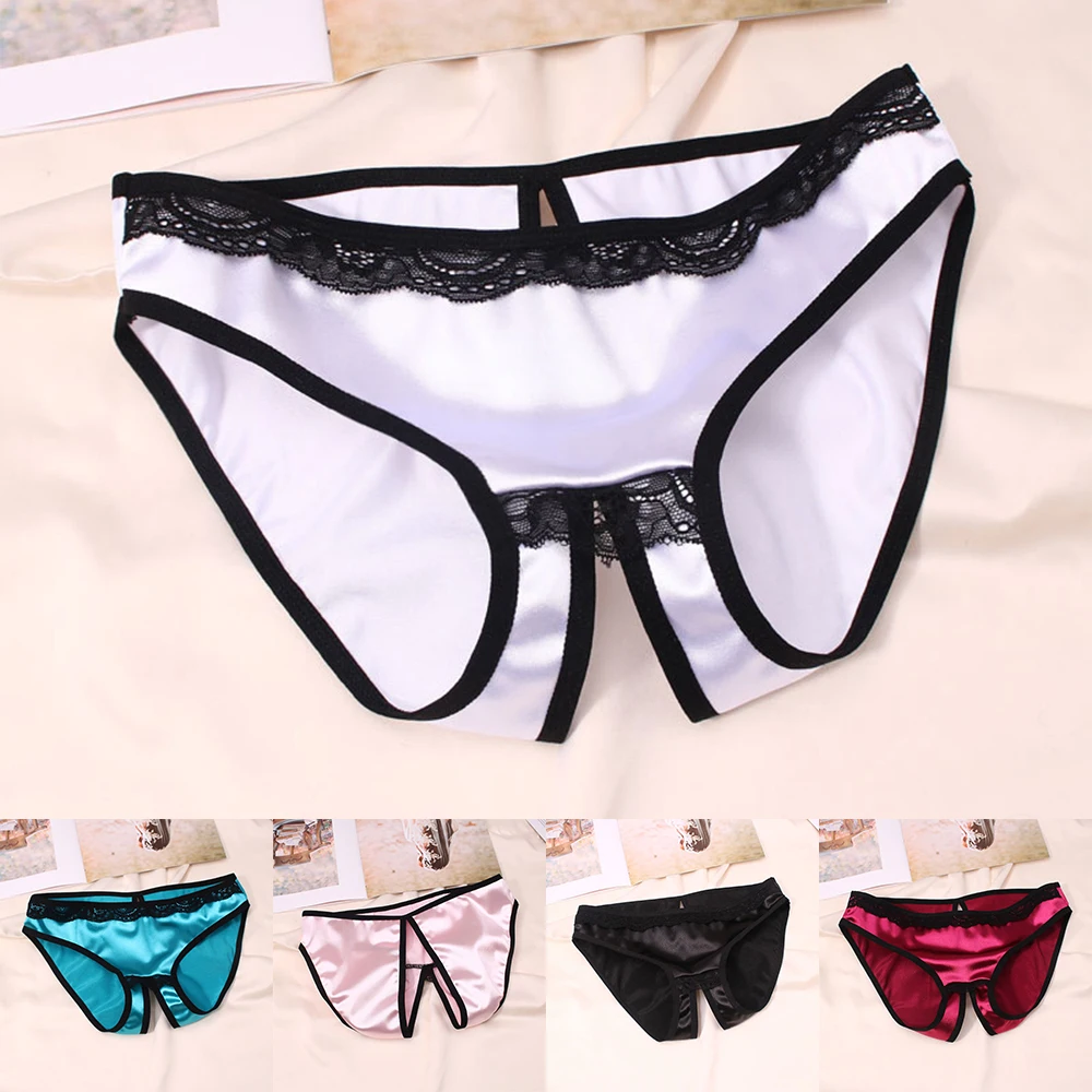 

Women Silk Satin Crotchless Thong G-string Panties Lingerie Low Waist Underwear Open Back Briefs Glossy Comfy Knickers Lingeries