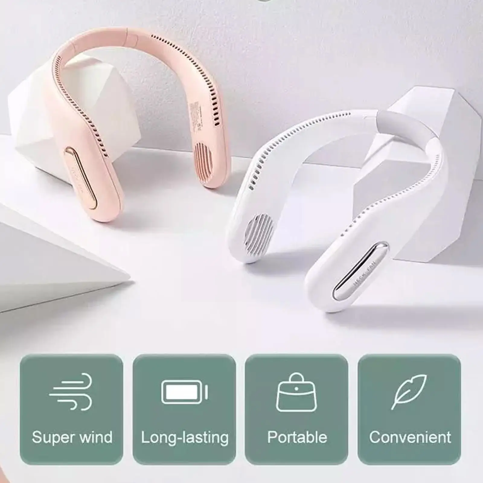 

New Summer Portable Fan Rechargeable Fans Sports Bladeless Mini Neck Neck Cooler Leafless Air Hanging Charge Air Fan Usb Fa F9q1