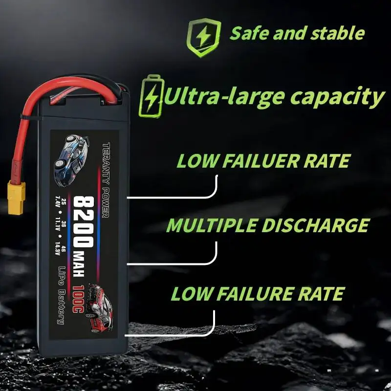 Фото Аккумулятор TERANTY 4S LiPo 14.8V/15.2V 45-150C 8200mAh с разъемом XT60 для радиоуправляемых машин, грузовиков, траков и хобби-моделей. №5