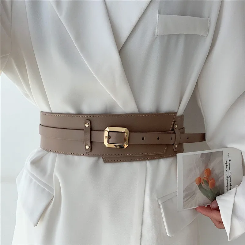 X6029 Retro Leather Wide Belt Women's Versatile Fashion Suit Dress Coat Waist Waist Closure Waistband Corset Belt
