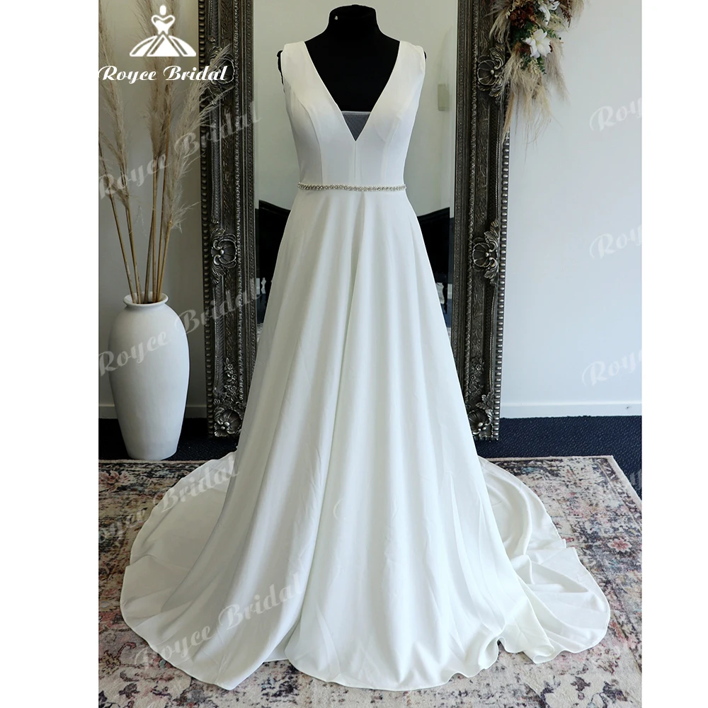 Роскошное Свадебное платье Roycebridal в стиле бохо из крепа с V-образным вырезом для